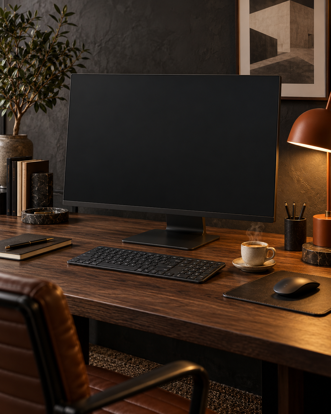 Angled studio workspace